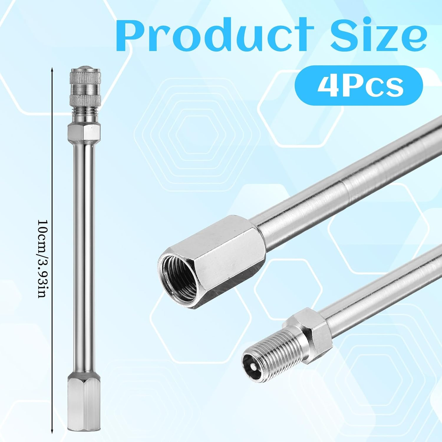 4 PCS Valve Stem Extenders, 4Inch 100Mm Wheel Tire Valve Stem Extension, Wheel Valve Extension Rod Extender Stem Caps for Trucks Cars Motorcycles Rv Mowers image number 3