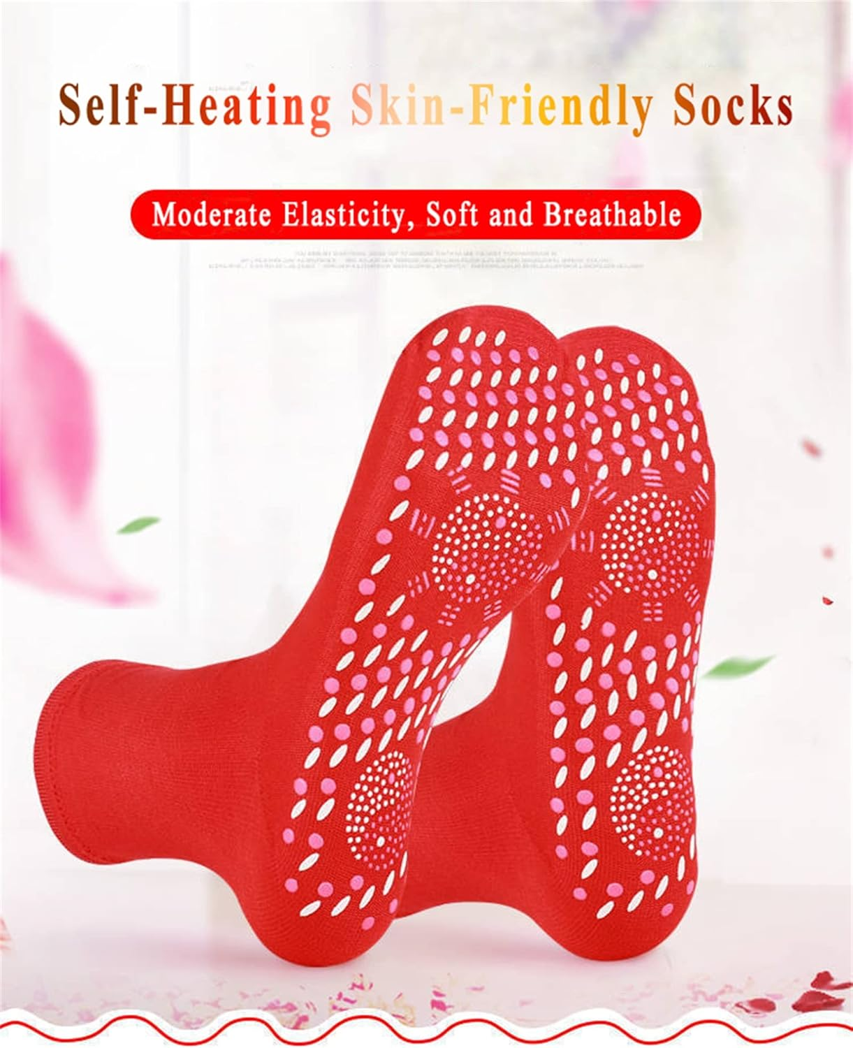 Self-Heating Socks for Men Women, Tourmaline Socks, Anti-Freezing Winter Warm Foot Socks, Tourmaline Massage Socks Breathable Comfortable for Outdoor Hiking Skiing Camping Fishing|2 Paris,Red,1Pairs image number 1