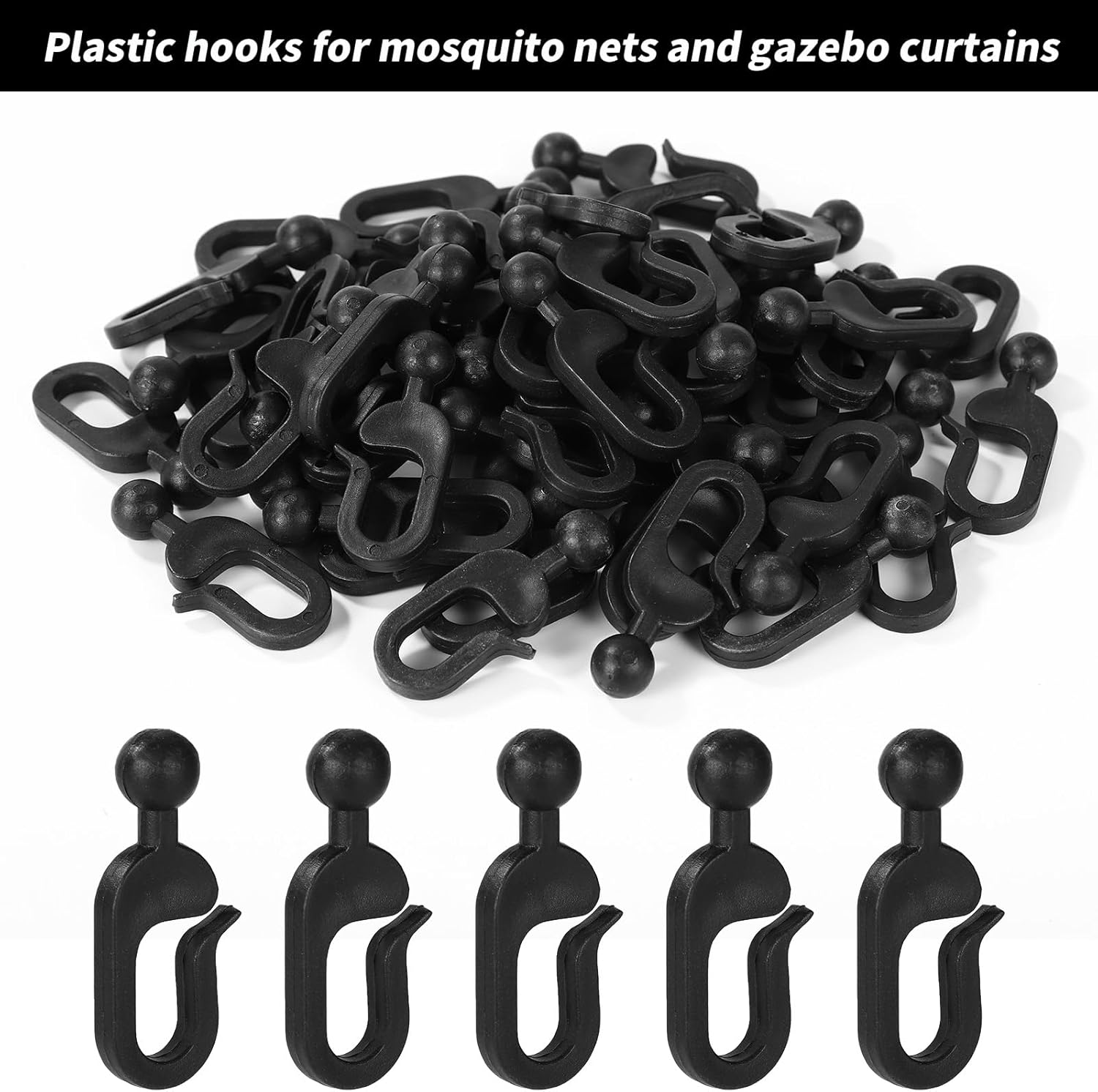 Lyreh 50Pcs Plastic Hooks for Gazebo Curtains, Invisible Curtain Track Hooks for Outdoor Gazebo Canopy Home Hotel Supplies (Black) image number 5