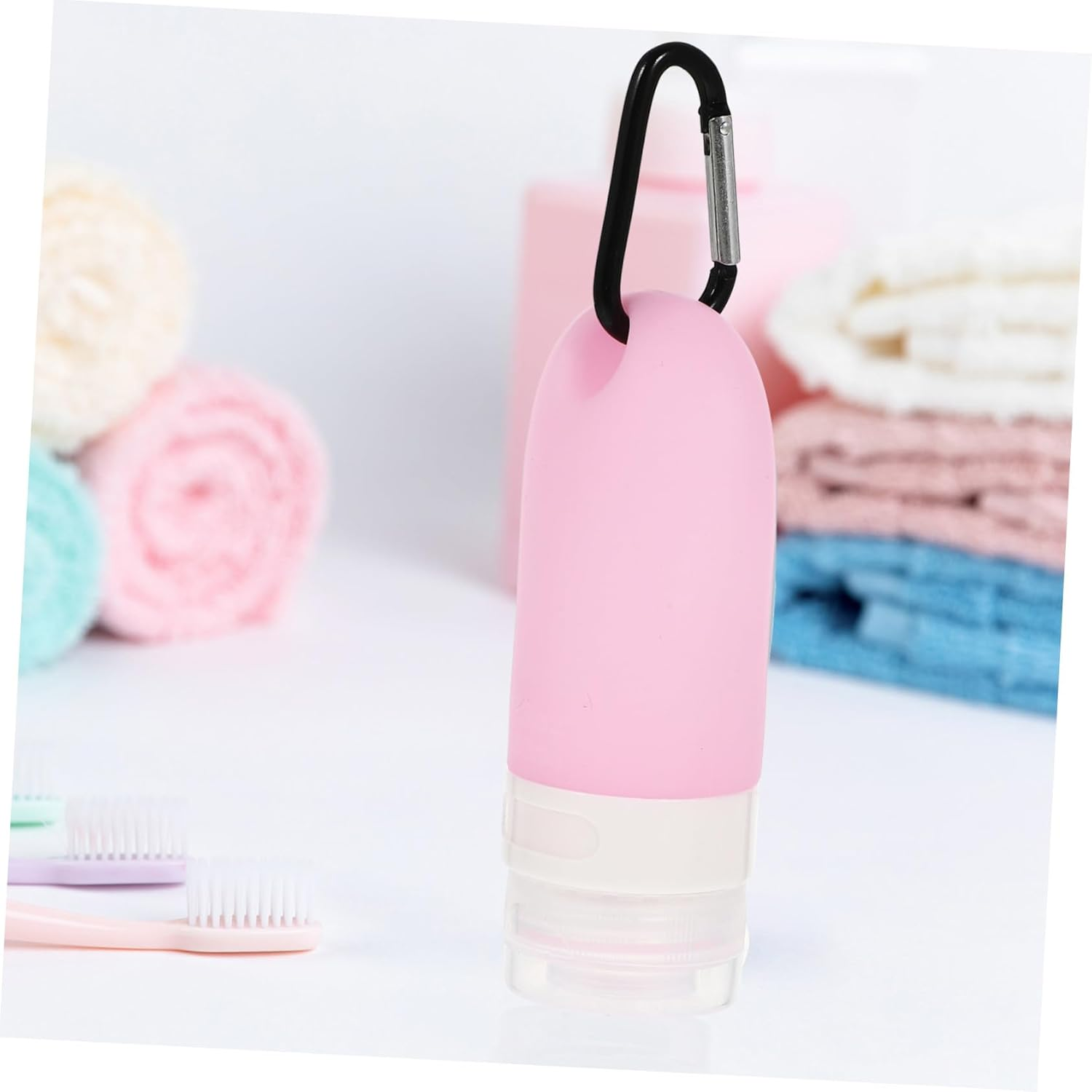 DECHOUS 4Pcs Refillable Travel Bottles with Carabiner Clip Portable Hand Sanitiser Containers for Toiletry Storage Leakproof Empty Bottles image number 3