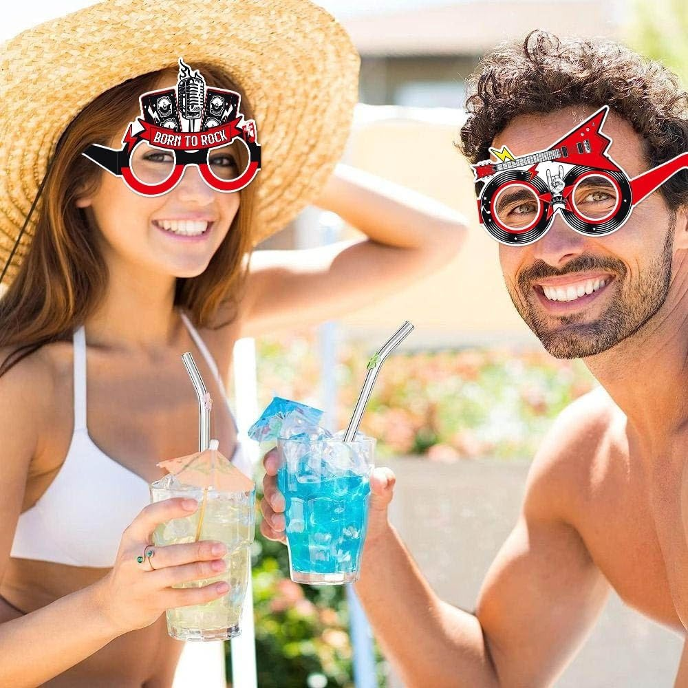 Buziba 8Pcs Rock and Roll Party Decorations Rock Star Paper Glasses Eyeglasses Rock N Roll Photo Booth Props for Rock Theme Birthday Party Favors Supplies