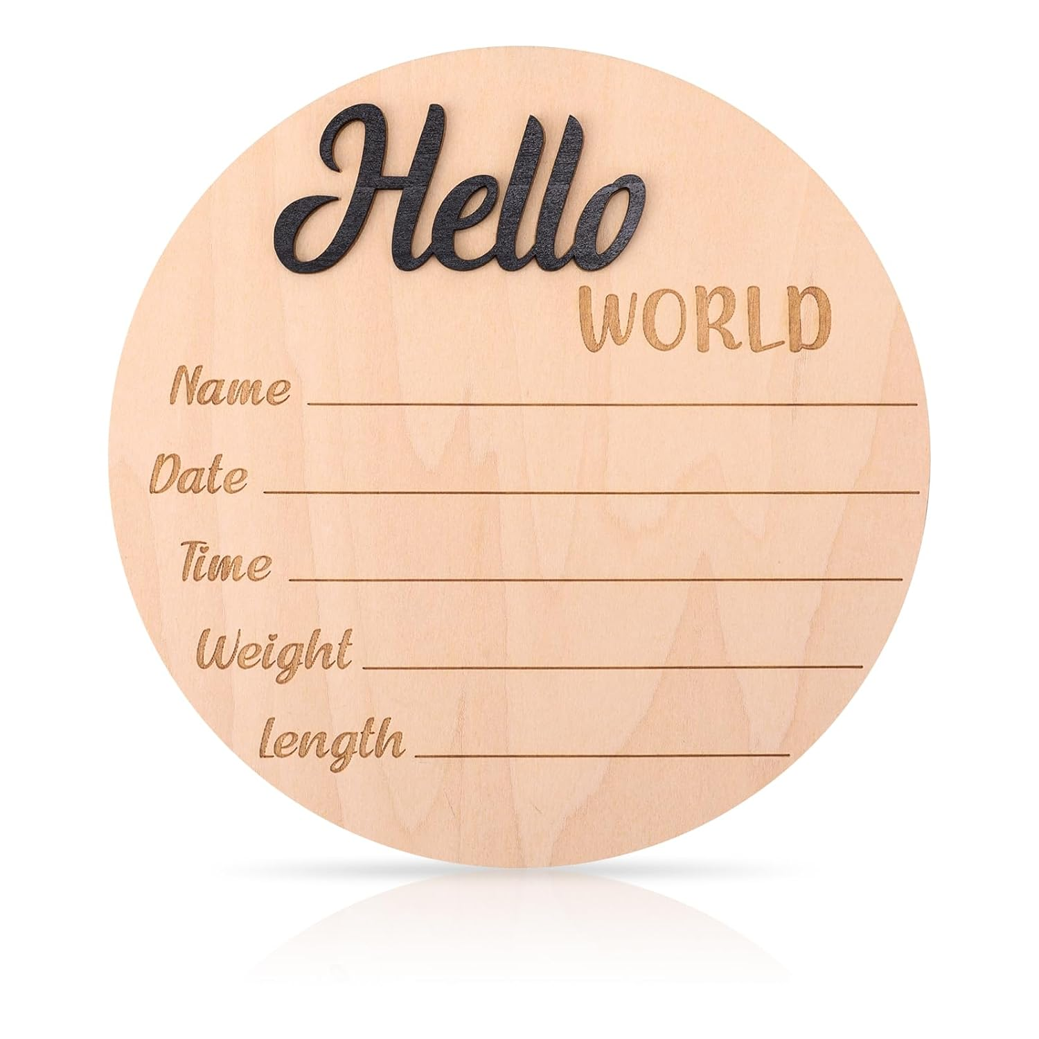 Baby Announcement Sign, Wooden Hello World Newborn Welcome Sign Baby Name Plaque Birth Announcement Sign for Photo Props Baby Shower Hospital Nursery image number 2