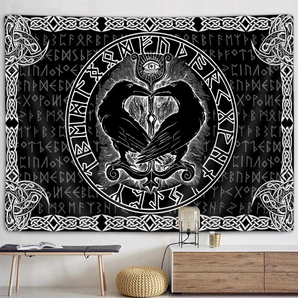 Viking Raven Decor Tapestry, Retro Viking Norse Greek Mythology Celtic Tapestry Wall Hanging for Men Bedroom, Vintage Renaissance Gothic Tapestries Poster Blanket Dorm Home Decor Gifts (60X40) image number 2