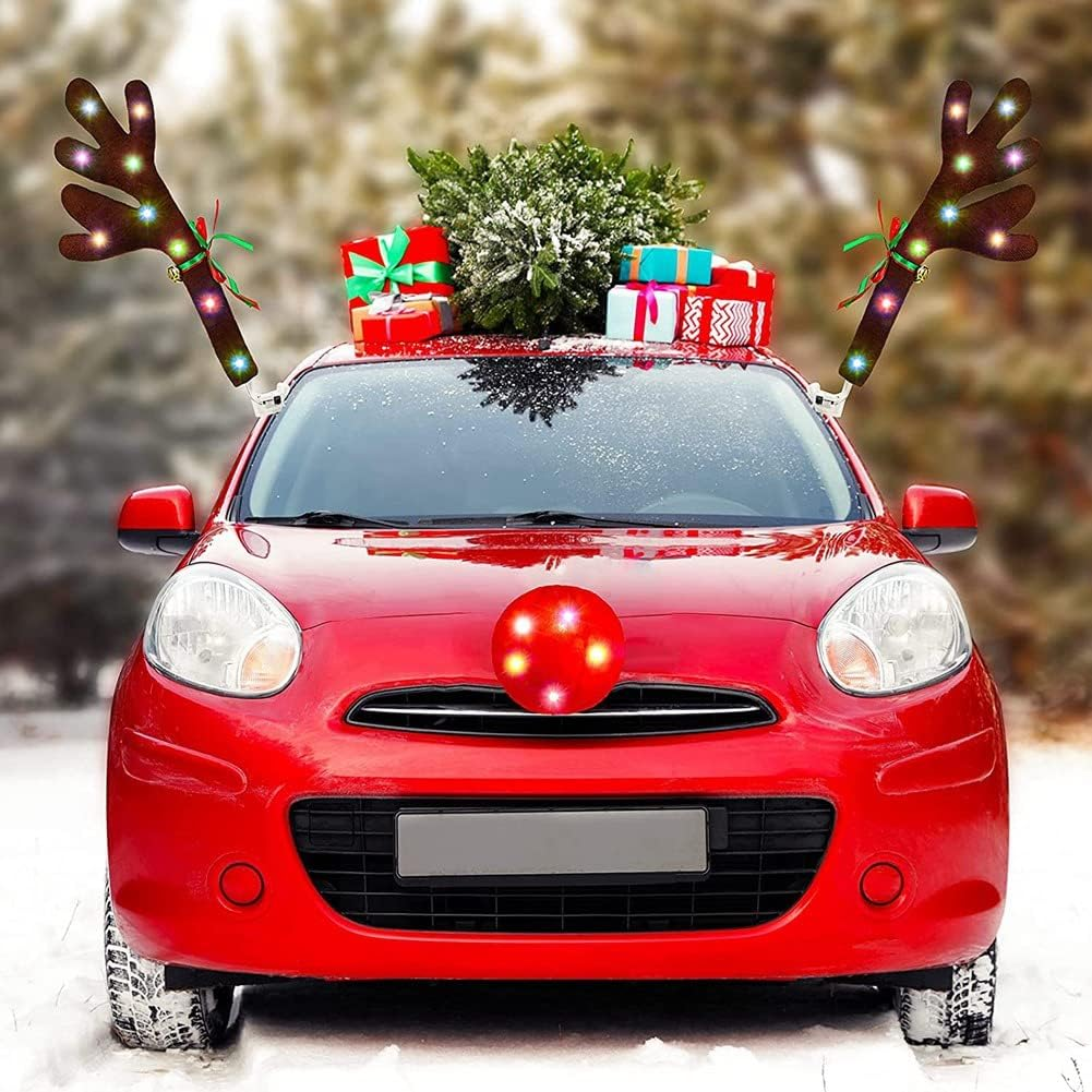 Car Reindeer Antlers,Antlers Car Kit with LED Lights,Reindeer Car Kit Antlers,Nose,Tail, for Car image number 6