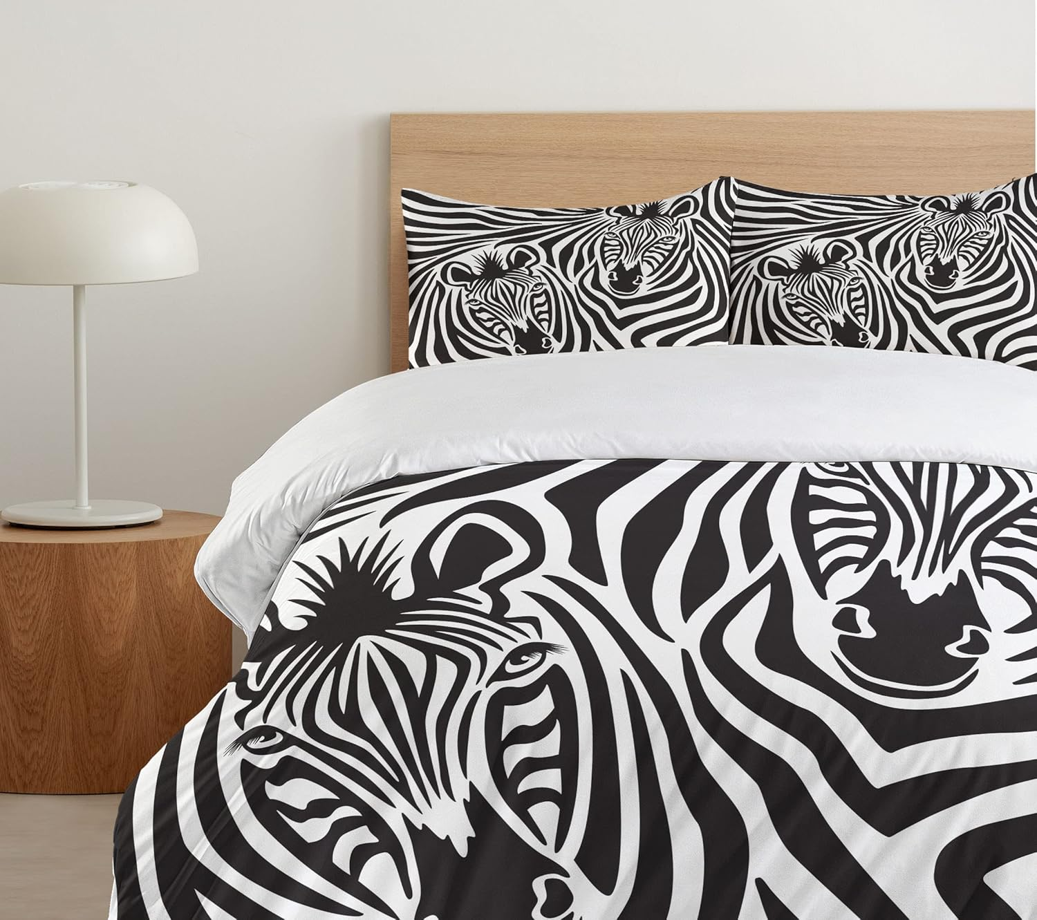 Ambesonne Safari Duvet Cover Set, Couple of Zebras Eyes Face Heads Image Pattern Wild Animals Design, Decorative 3 Piece Bedding Set with 2 Pillow Shams, Queen Size, Charcoal Grey image number 1
