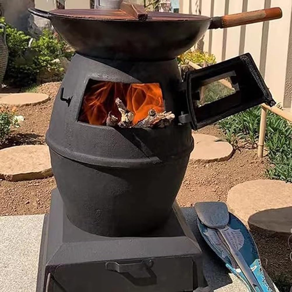 Cast Iron Wood Burning Stove, Portable Wood Burning Compact Camp Stoves, Pure Cast Iron Coal Fire Wood Stove, Viewing Window, for Home, Heating, Cooking, Camping, Hiking image number 1