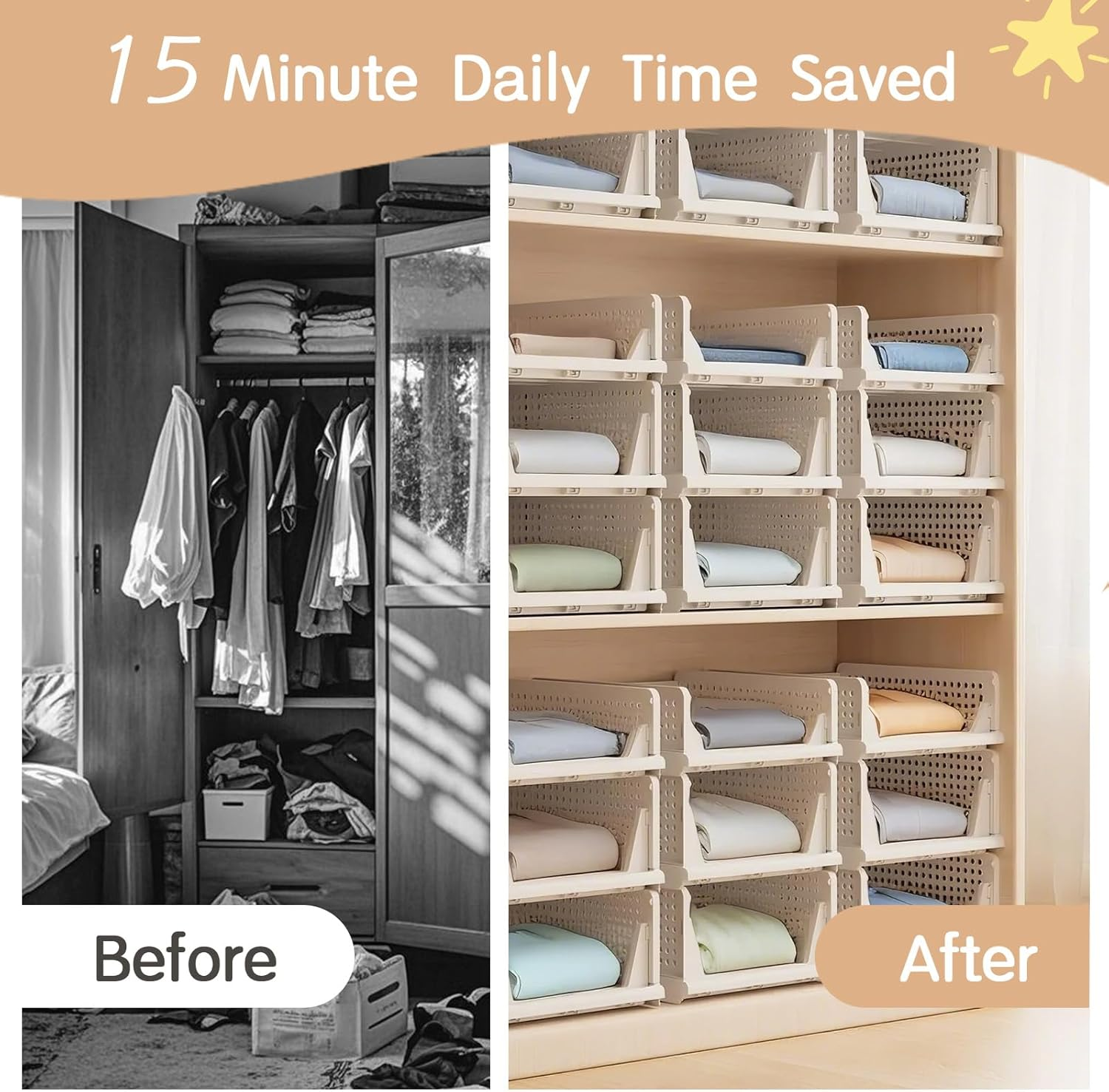 Comfycottage Stackable Storage Drawers, L Size Closet Organizers and Storage of 4 Pack Closet Drawers, Organizer Baskets, Sweater Storage Organizer for Closet, Wardrobe Organizer, Towel Organizer image number 3