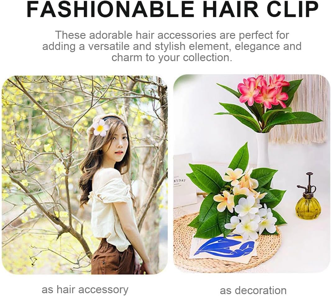 SIRLOMU 9 Pieces Flower Hair Clips Hawaiian Flower Hair Clips Plumeria Hair Clips Bohemian Tropical Flower Hair Clips Women Holiday Beach Party Artificial Flower Clips image number 5