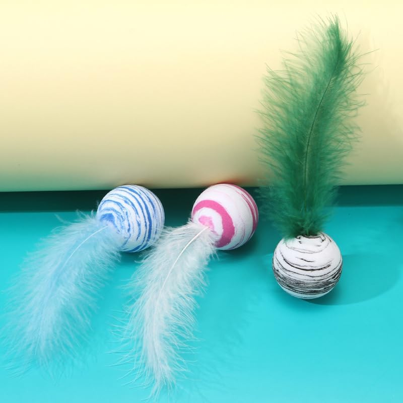 LAKYMIE 3Pcs Interactive Cat Toy Pet EVA Ball Cat Toy Ball with Feather for Indoor Kitten Pet Chase Play image number 3