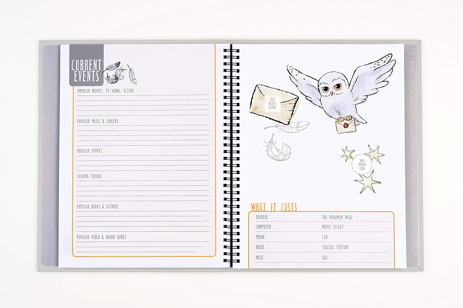 Conquest Journals Harry Potter Little Keeper Baby Album, Capture Magical Memories from Baby Shower through Age 5, Grey Linen Cover with Lay Flat Spiral, 9" X 11 1/2", 66-Guided Journal Pages image number 5