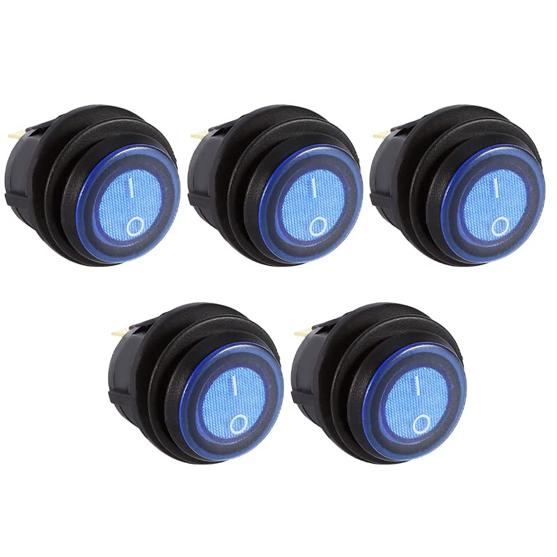 AIMALL 5Pcs 12V 20A SPST On/Off round Rocker Switch with LED, Waterproof for Car, Boat, and Marine Accessories, Easy Install, 0.59" X 1.38" image number 2
