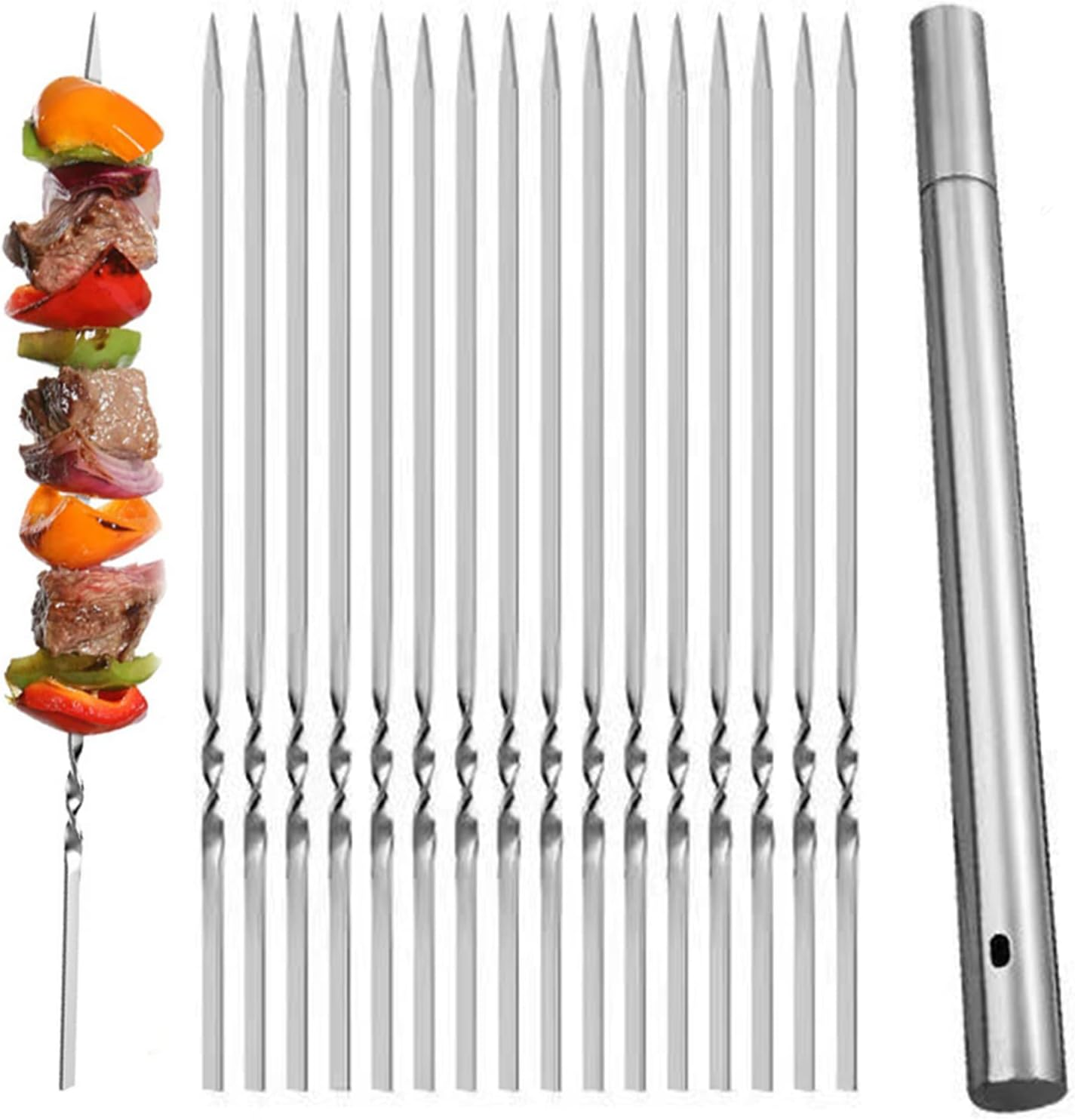 40Pcs Flat Metal Grilling Skewers, 304 Stainless Steel BBQ Skewers with Storage Tube, Reusable Barbecue Stick for Outdoor Camping Picnic Tools Cooking Tools image number 4