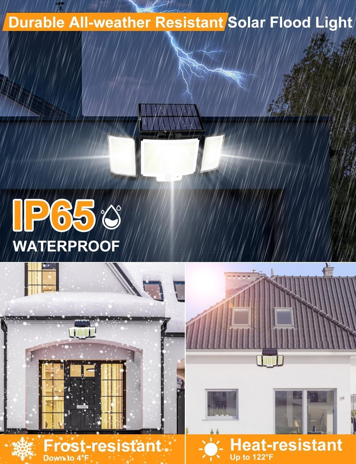 YACAISI Solar Lights Outdoor, LED 2500LM Solar Motion Sensor Flood Outdoor Lights with Remote Control, 3 Heads Lp65 Waterproof Flood Security Lights for Dusk to Dawn Yard Garage Patio Wall image number 1