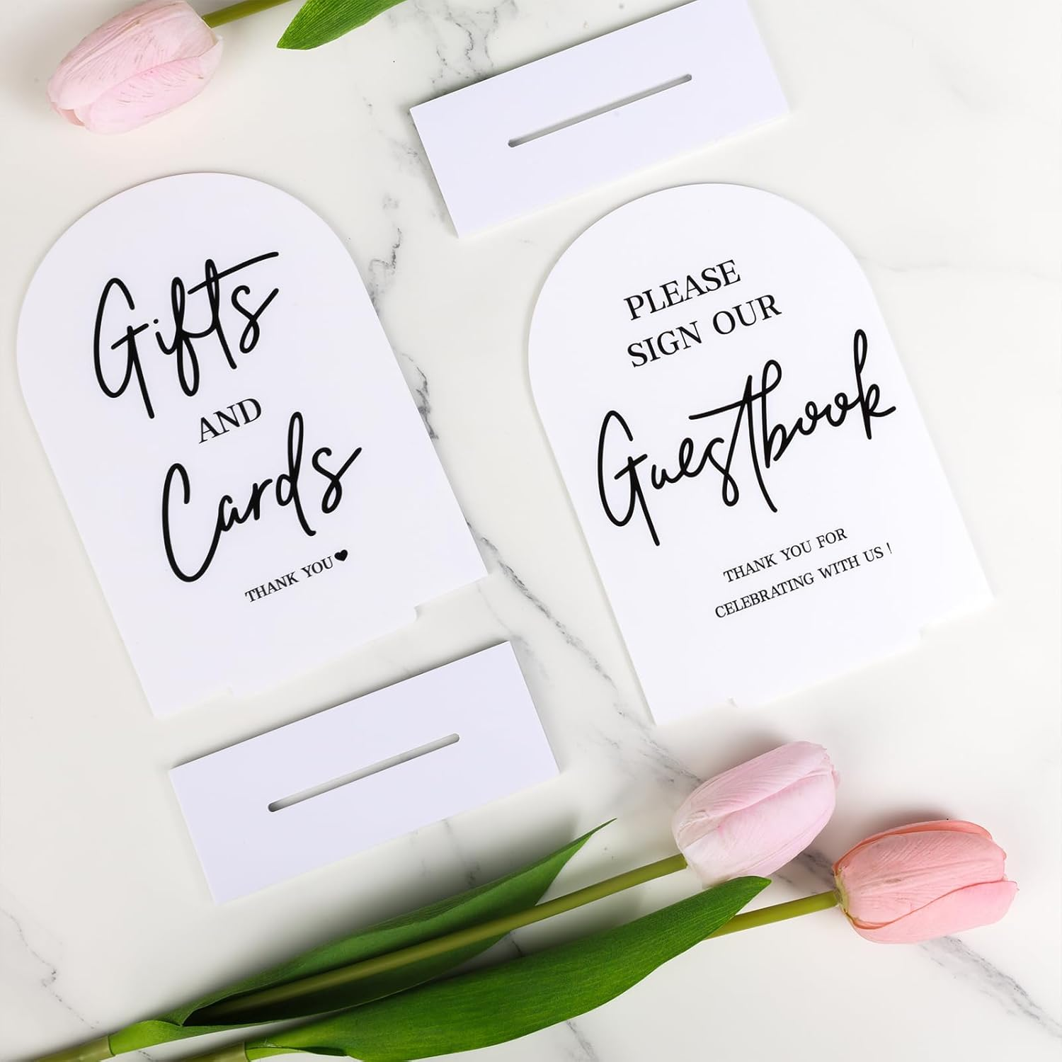 KOSKIMER 2 Pcs White Acrylic Wedding Signs for Ceremony and Reception, 5X7 Inch Wedding Gift Table Sign, Acrylic Guest Book Sign, Cards and Gifts Sign for Wedding, Wedding Reception Signs with Holder image number 6