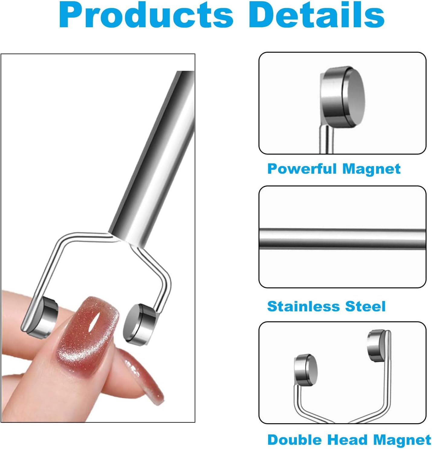 3 in 1 Cat Eye Nail Magnet,Y-Shaped Double Head Magnetic,Powerful Force Magnet for Salon Studio Home Manicure, Multifunctional Gel Nail Polish Magnet Design Tool,3D Nail Art Accessories