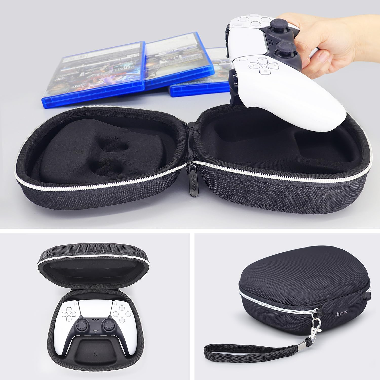 Sisma Travel Case Compatible with PS5 Dualsense Wireless Controller, Playstation 5 Controller Holder Home Safekeeping Protective Cover Storage Case Carrying Bag - Black image number 3