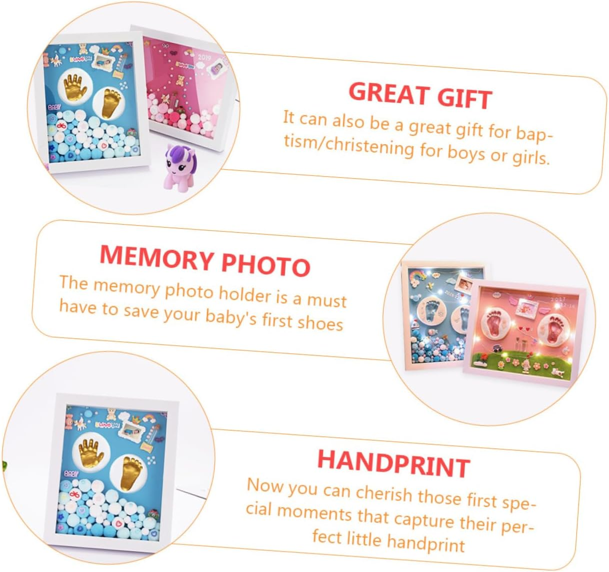 MERRYHAPY 1 Set Newborn Handprint and Footprint Memory Photo Frame Kit Special Milestone Boys Durable Keepsake for Shower and Early Memories for Capturing Precious Moments image number 5