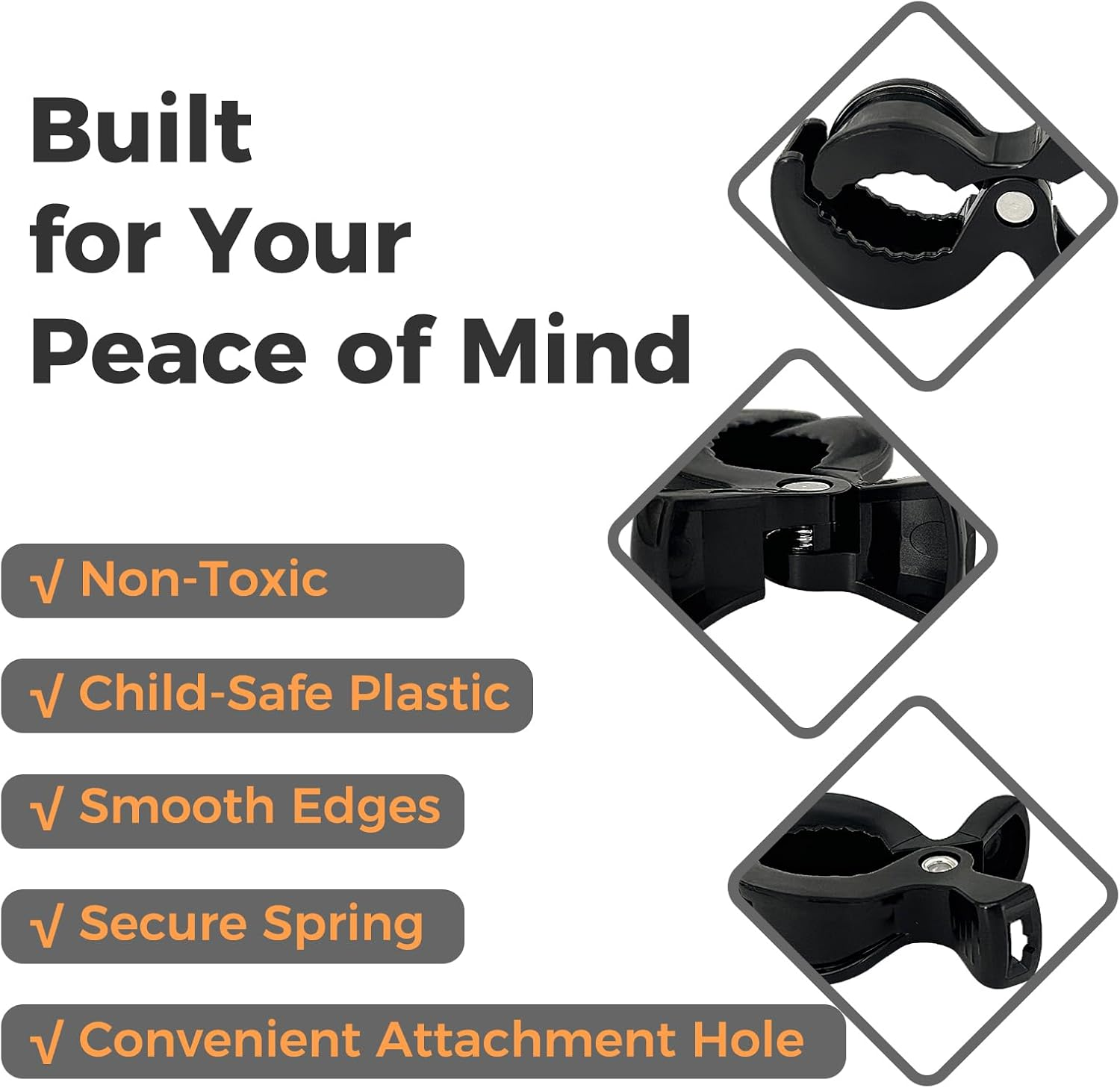 2 Pram Hooks & 2 Stroller Clips Combo | Heavy Duty Mommy Hook | Stroller Accessories for Bags and Diaper Bags - Black image number 3