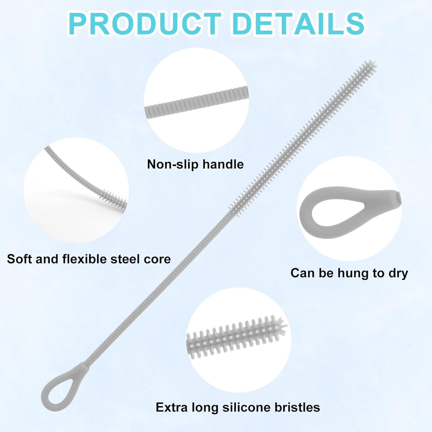 Silicone Straw Cleaner Brushes &ndash; Reusable, Bendable & Food-Grade with Non-Slip Handle | 6 Pack Multi-Colour Set for Straws, Bottles & Narrow Spaces (6Mm Diameter, 25Cm Length)