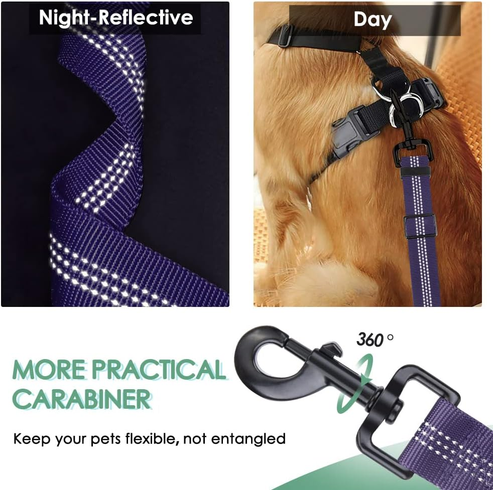 Slowton Dog Seat Belts for Car, 2 Packs Safety Dog Car Seat Belt Latch Bar Attachment Metal Buckle Dog Car Seatbelt Vehicle Trip Travel for Dogs Heavy Duty Elastic Tether for Daily Use in Car image number 1