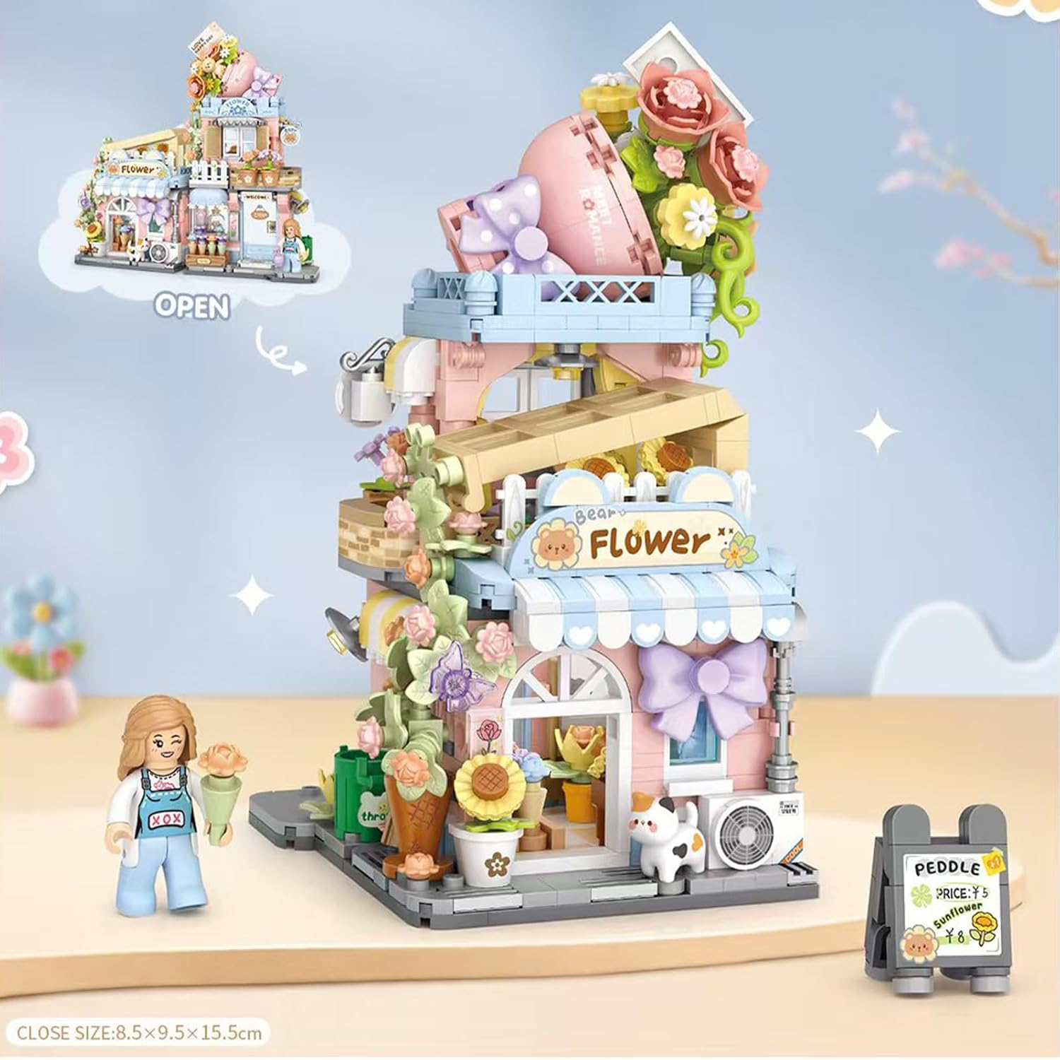 Toymart Mini Flower Shop Building Set &ndash; 854 Pieces DIY Street View Kit, Pastel Floral Block House with Figures, Creative Display Gift Collectible Mini Blocks image number 1