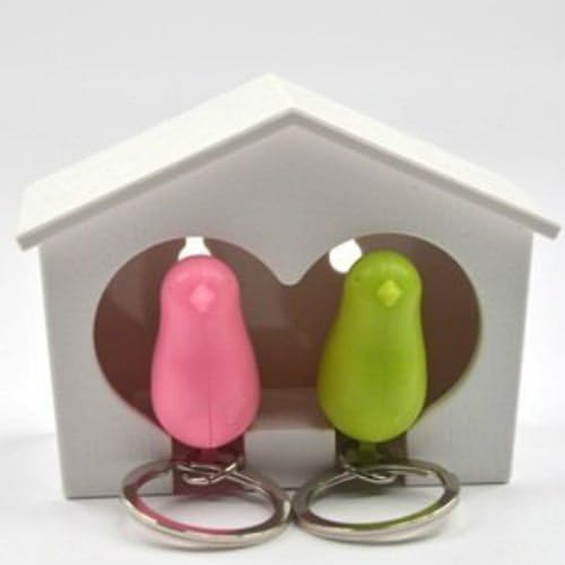 AKOAK Couple Pair Sparrow Bird House Nest Whistle Key Holder (Green and Pink)