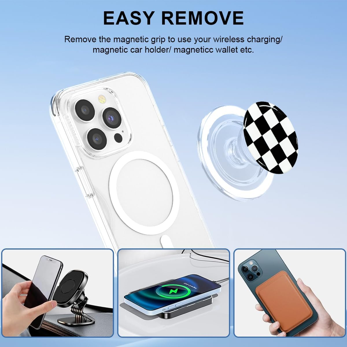 Cell Phone Grip & Phone Stand, T Tersely Magnetic Cell Phone Holder Compatible with Magsafe,For Iphone Smartphone Tablet Accessory (Chessboard) image number 1
