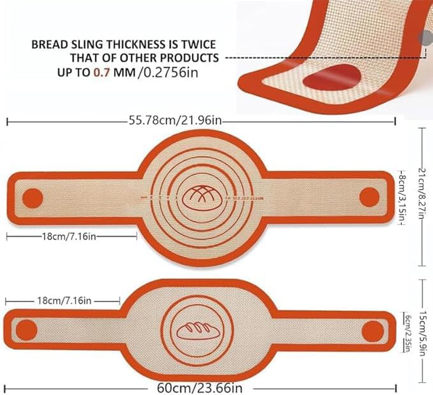WEZCHUGHAOL Silicone Bread Slings for Dutch Oven Liners, Sourdough Silicone Bread Slings, Non-Stick 2-Piece, Easy to Clean Reusable Silicone Bread Baking Mats with Long Handles (Red) image number 5