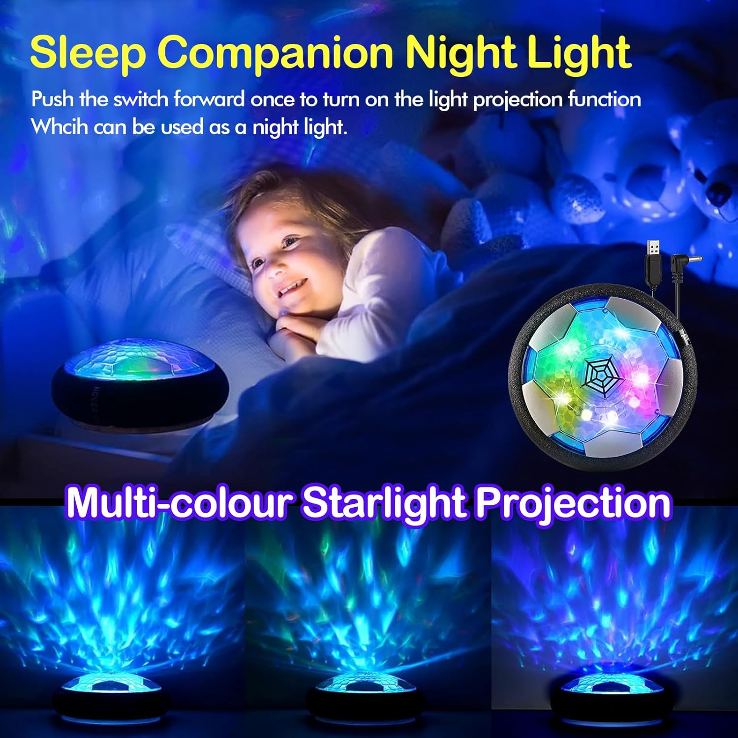 Air Power Football, Indoor Hover Ball, Luminous Floating Ball with LED, Flying Ball, Rechargeable, Football Gifts from 3 4 5 6 7 8-12 Years Boys Girls Outdoor Toy for Children image number 5