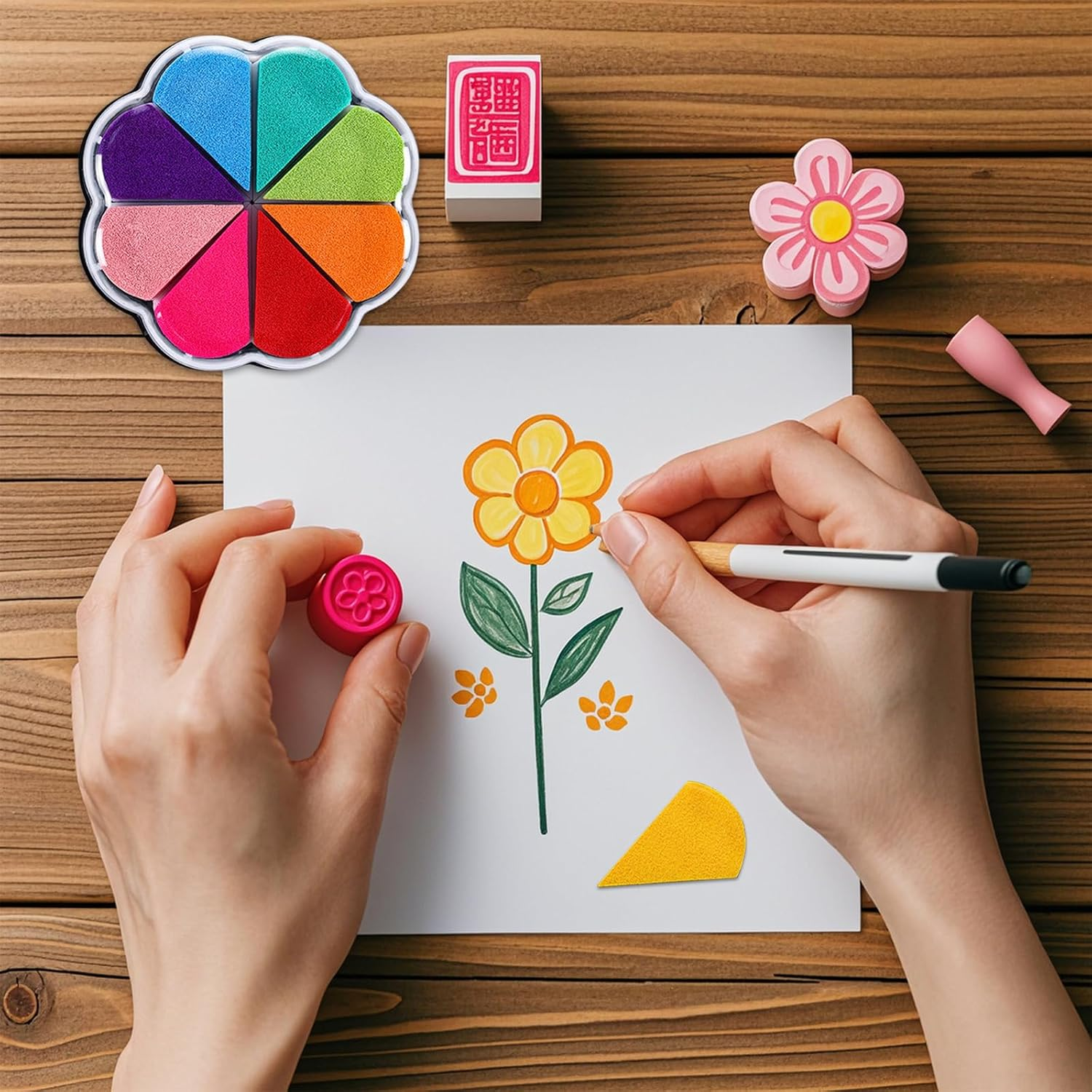 Sgphrzlt 8 Colors Petal Shape Stamp Pads, Removable Washable Craft Ink Pads for Stamping Rubber Stamps, Embossing Finger Print Ink Pads for Card Making DIY Scrapbook Painting Diary (1008) image number 3