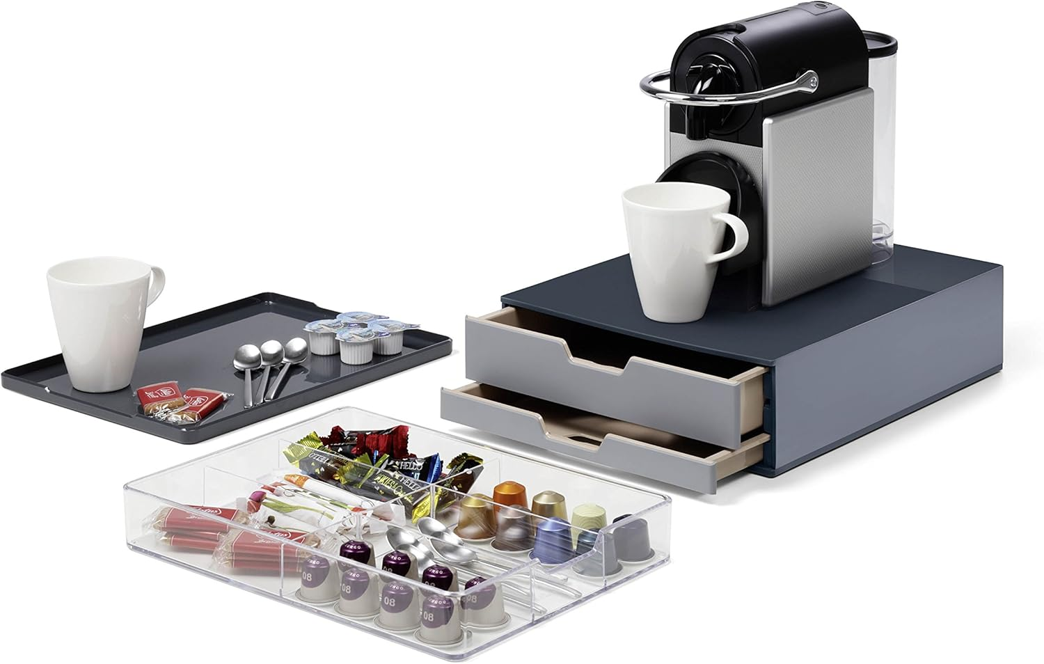 Durable Coffee Point Storage Box | 2 Drawer Set with Draw Insert | Ideal for Coffee Pod Capsuals and Tea Bags | Charcoal/Anthracite Grey image number 5