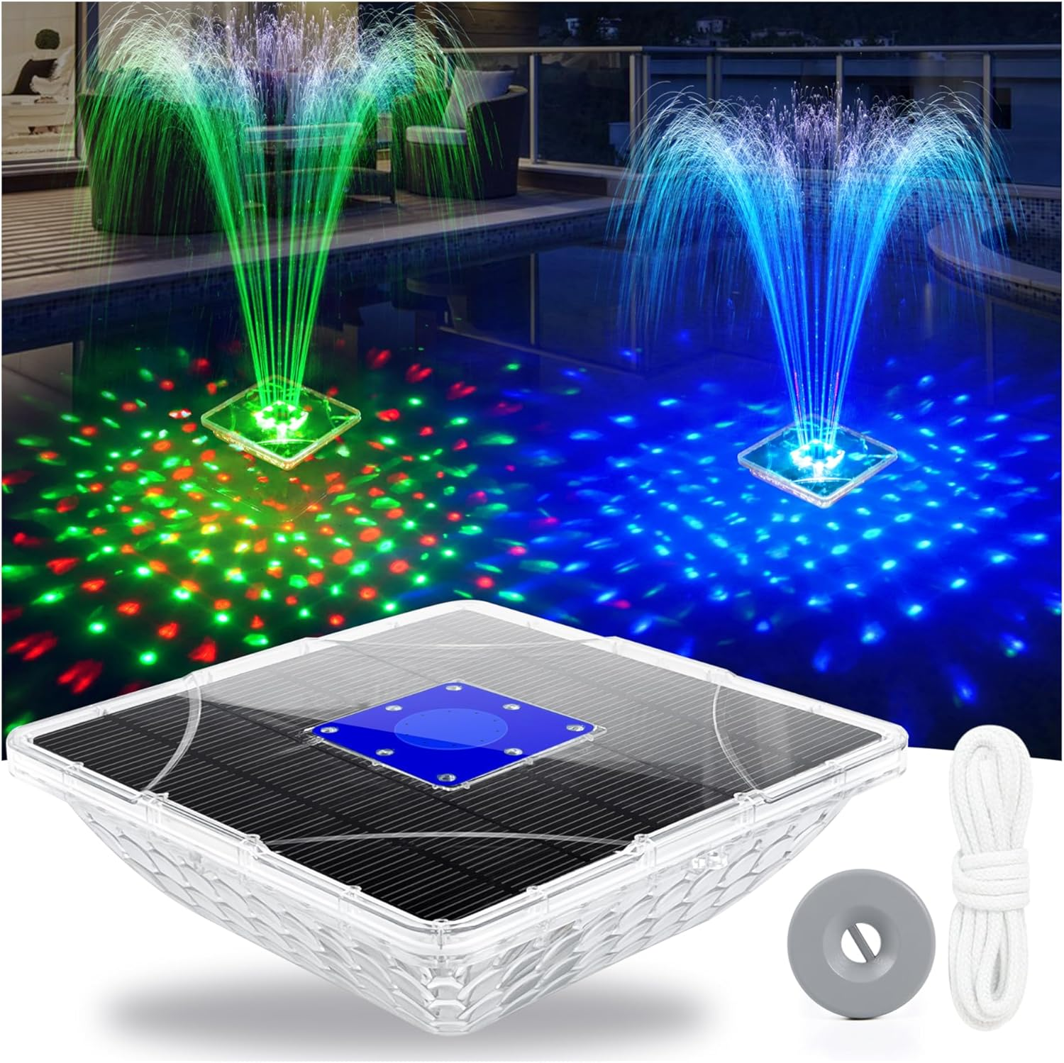 Solar Fountain for Outdoor Use with Underwater Lights, 24 X 24 Cm Solar Fountain, 2 Modes Fountain, Pool Floating, Pool Water Fountain with Anchor, Solar Fountain for Pond, Pool, Garden image number 1