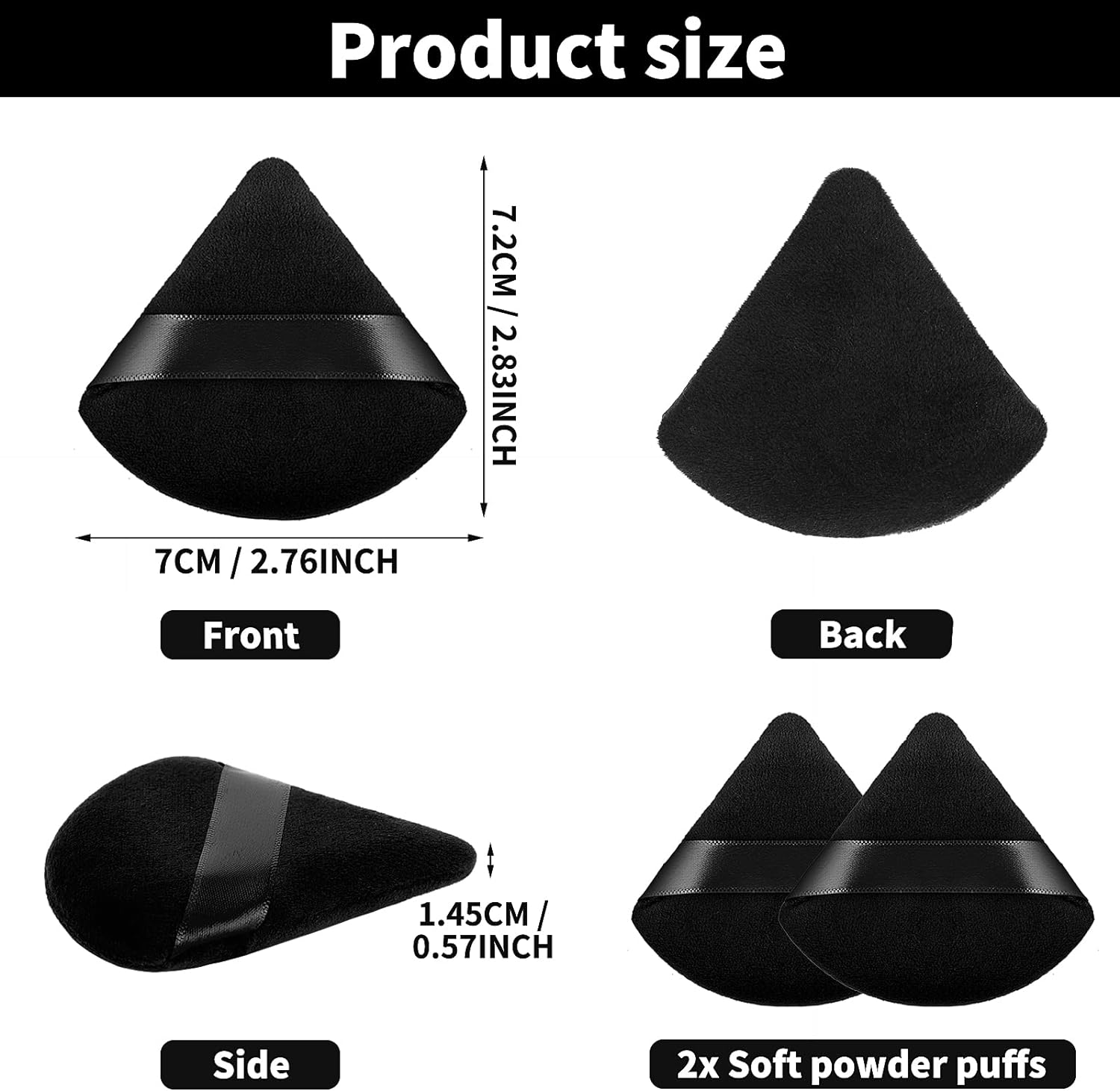 2 Pieces Triangle Cosmetic Loose Powder Puffs Washable Reusable Soft Plush Foundation Sponge for Face Body Wet Dry Makeup Tool image number 3