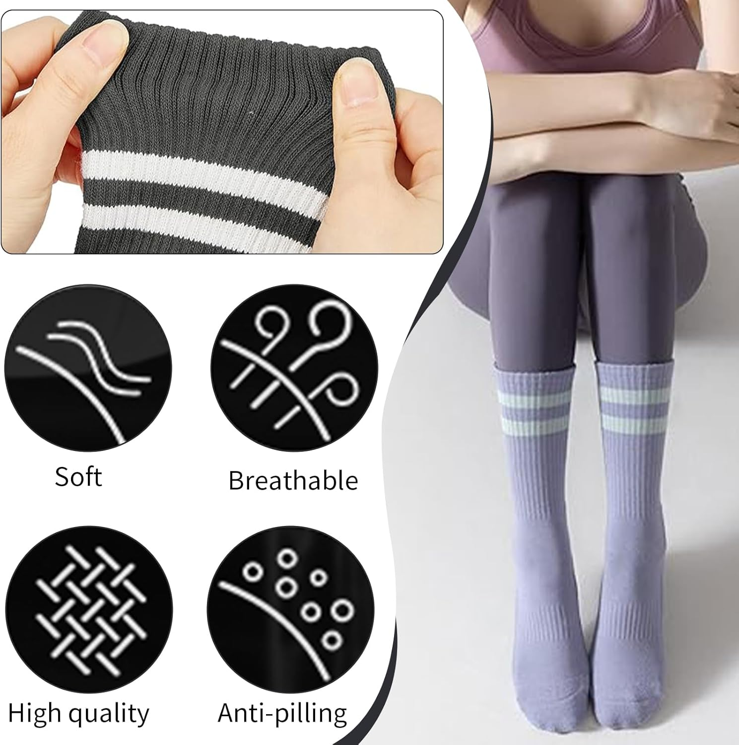 8 Pairs Variously Colored Yoga Socks with Grips Pilates Workout Socks Ballet Dance Socks Crew Socks Silent Socks Professional Non-Slip Floor Socks Shock Absorption Cushioning Socks for Men Women image number 2