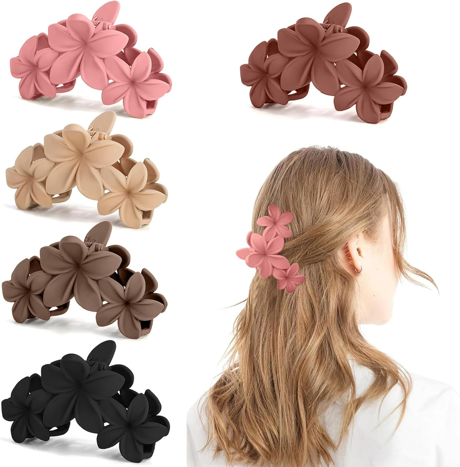 Pack of 5 Flower Hair Clips, Matte Hair Clips, Non-Slip Flower Hair Clip, Large Hair Clips for Women, Girls, Hair Styling Accessories for Women, Curly Long Straight Hair image number 5