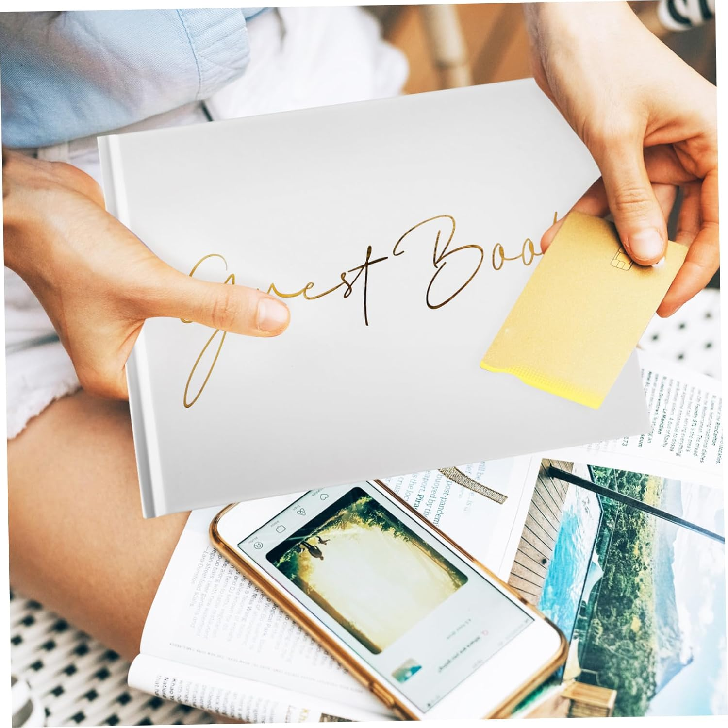 Amosfun Memorial Guest Book Elegant Wedding Photo Album with Unique Foil Design for Cherished Memories at Weddings Funerals and Special Events image number 3