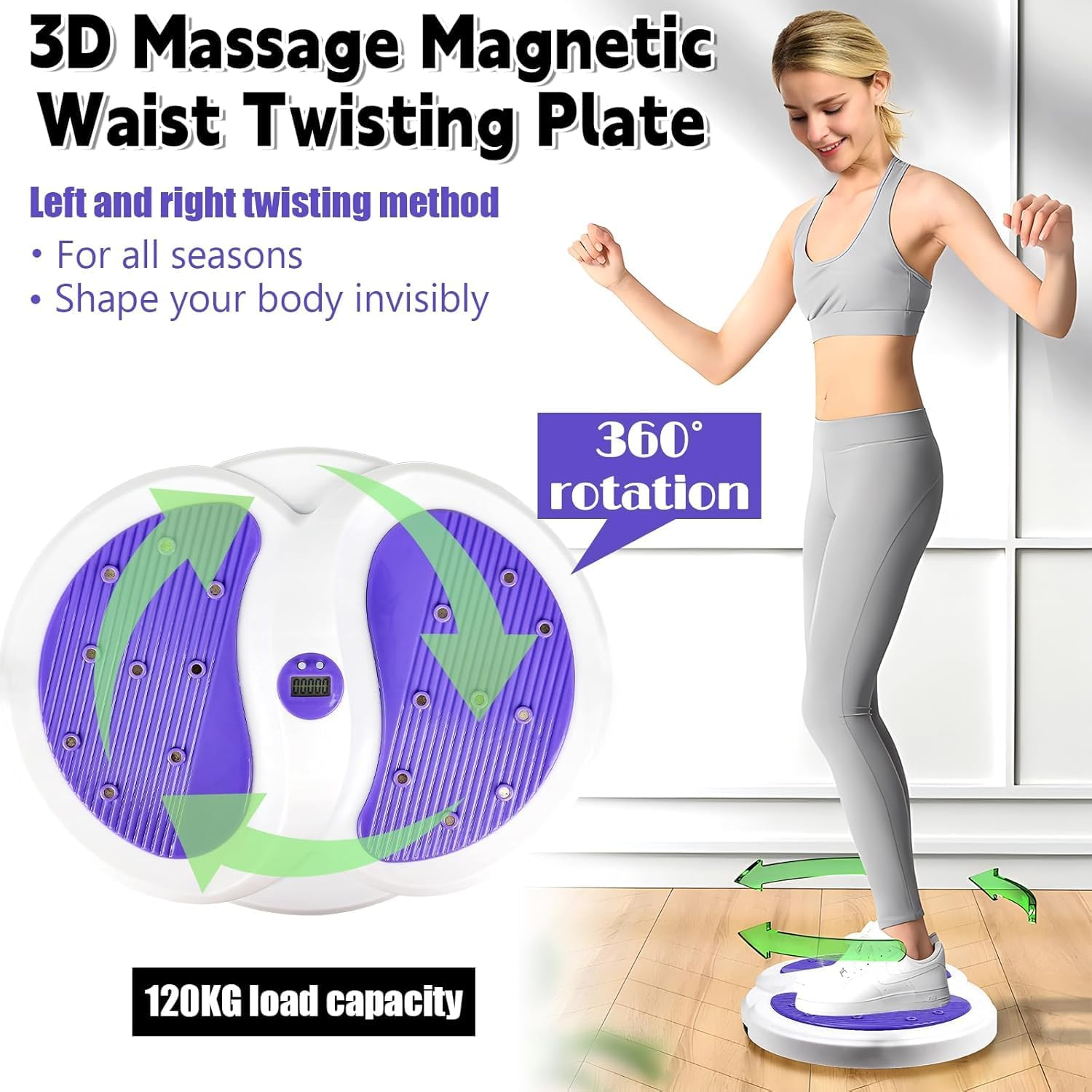 Waist Twisting Disc, Adjustable with Handles, Foot Sole Massage & Magnet Calculator Waist Slimming Balance Rotating Disc, Abs Core Twister, for Slimming Waist, Hips and Thighs image number 4