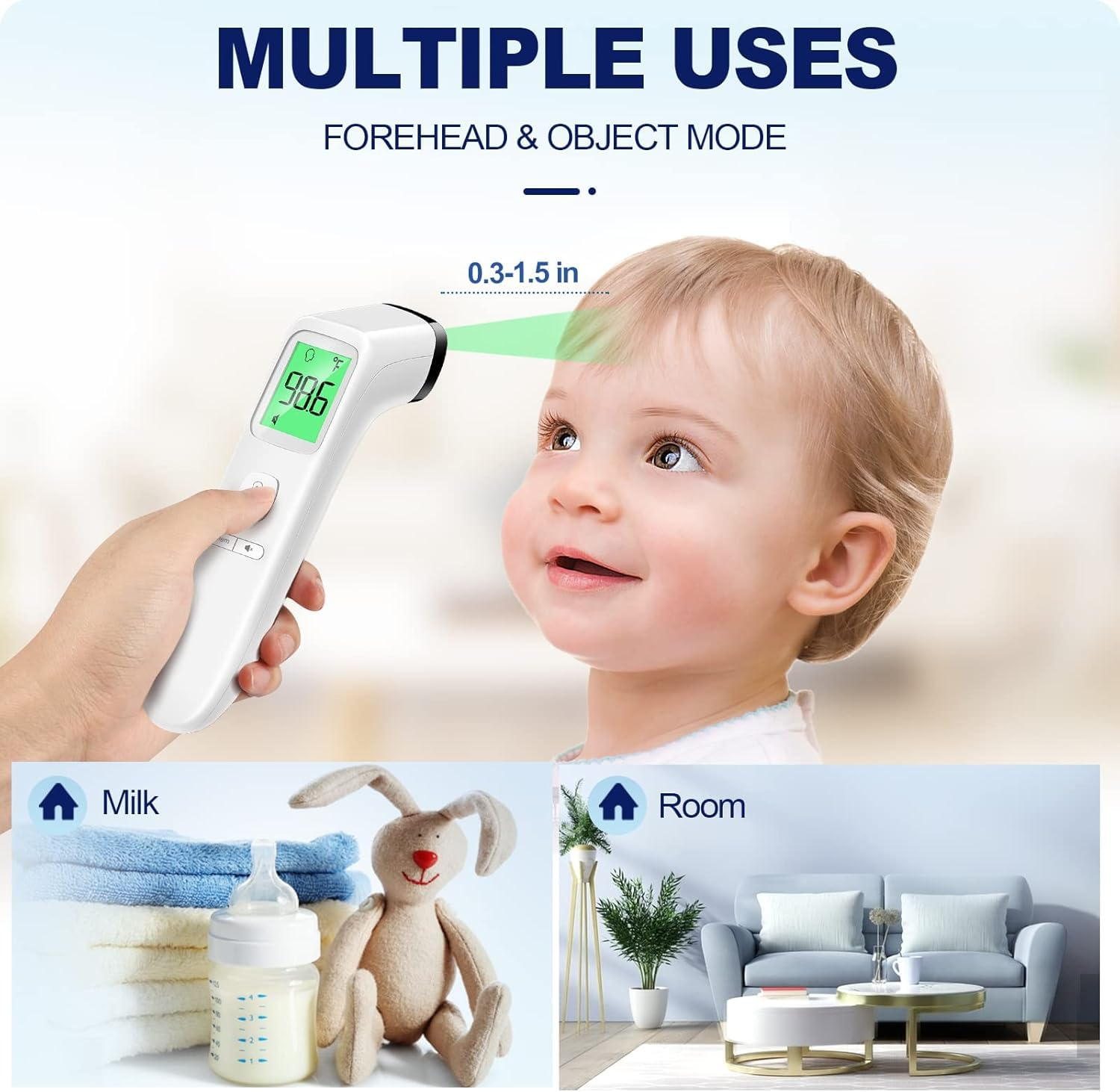 Baby Thermometer for Adults and Kids, Accurate Digital Baby Thermometer, Fever Alarm & Silent Mode, 2 in 1 Forehead & Object Mode image number 2