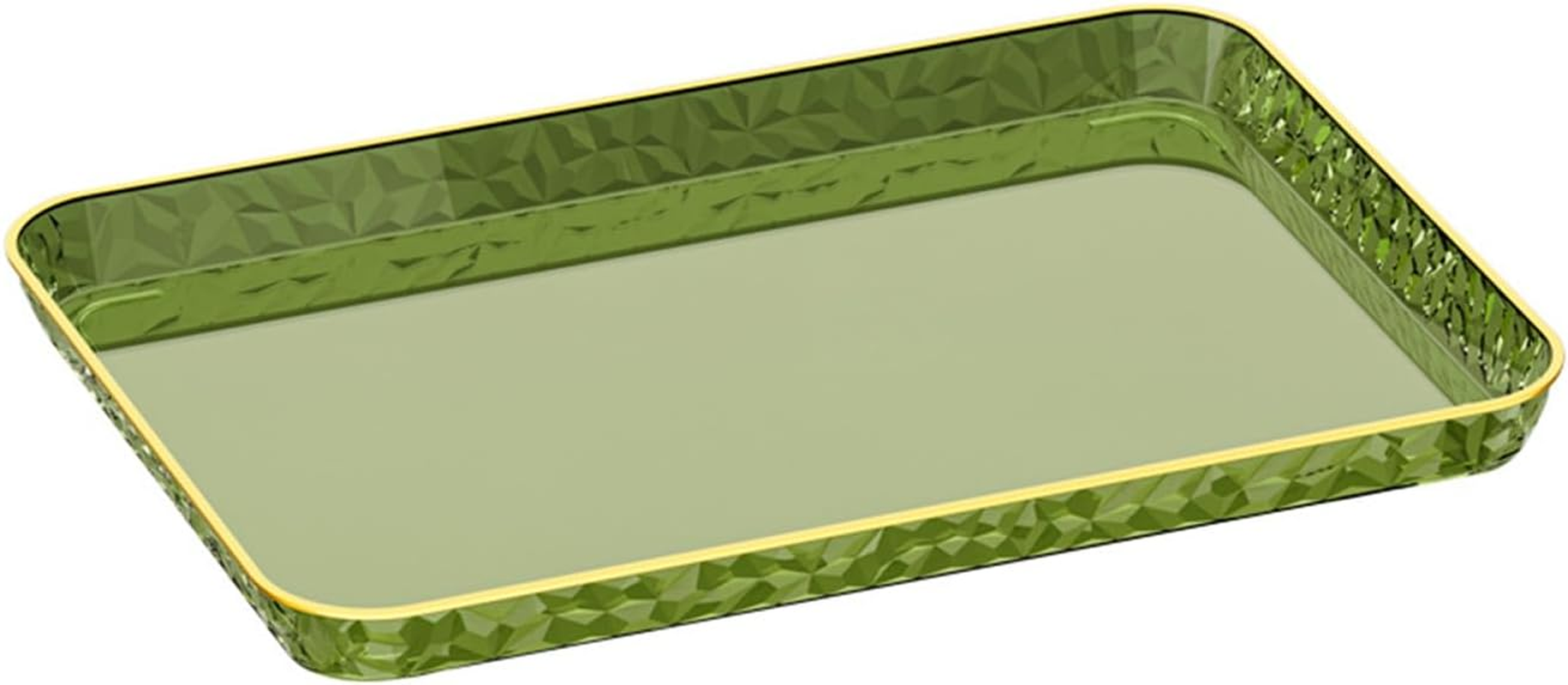 Fkereg Rectangular Food Serving Tray with Raised Gold Embossed Rim, 37 X 25.7 Cm Reusable Plastic Party Platters Plates, Decorative Fast Food Cafeteria Tray for Tea Fruits Desserts Appetizer, White