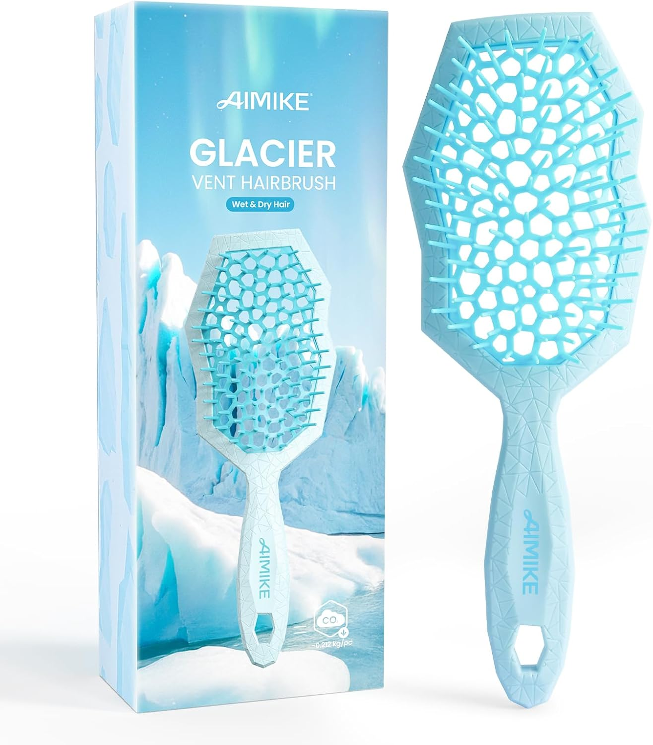 AIMIKE Glacier Detangling Brush, Pain-Free Detangler Brush for Curly Hair Wet & Dry Use, Glide through Tangles with Ease, Vented Hairbrush for Women'S 2C to 4C Curls, Blue
