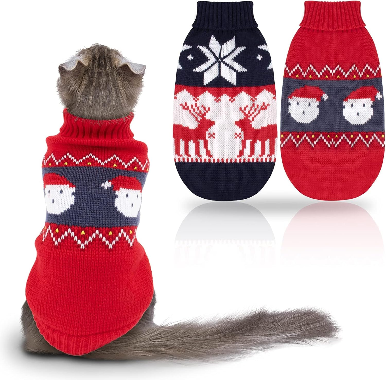 RANYPET Pack of 2 Cat Jumpers Christmas Puppy Knitted Jumper, Christmas Pattern Knitwear Warm Pet Jumper for Kittens and Small Dogs L image number 3
