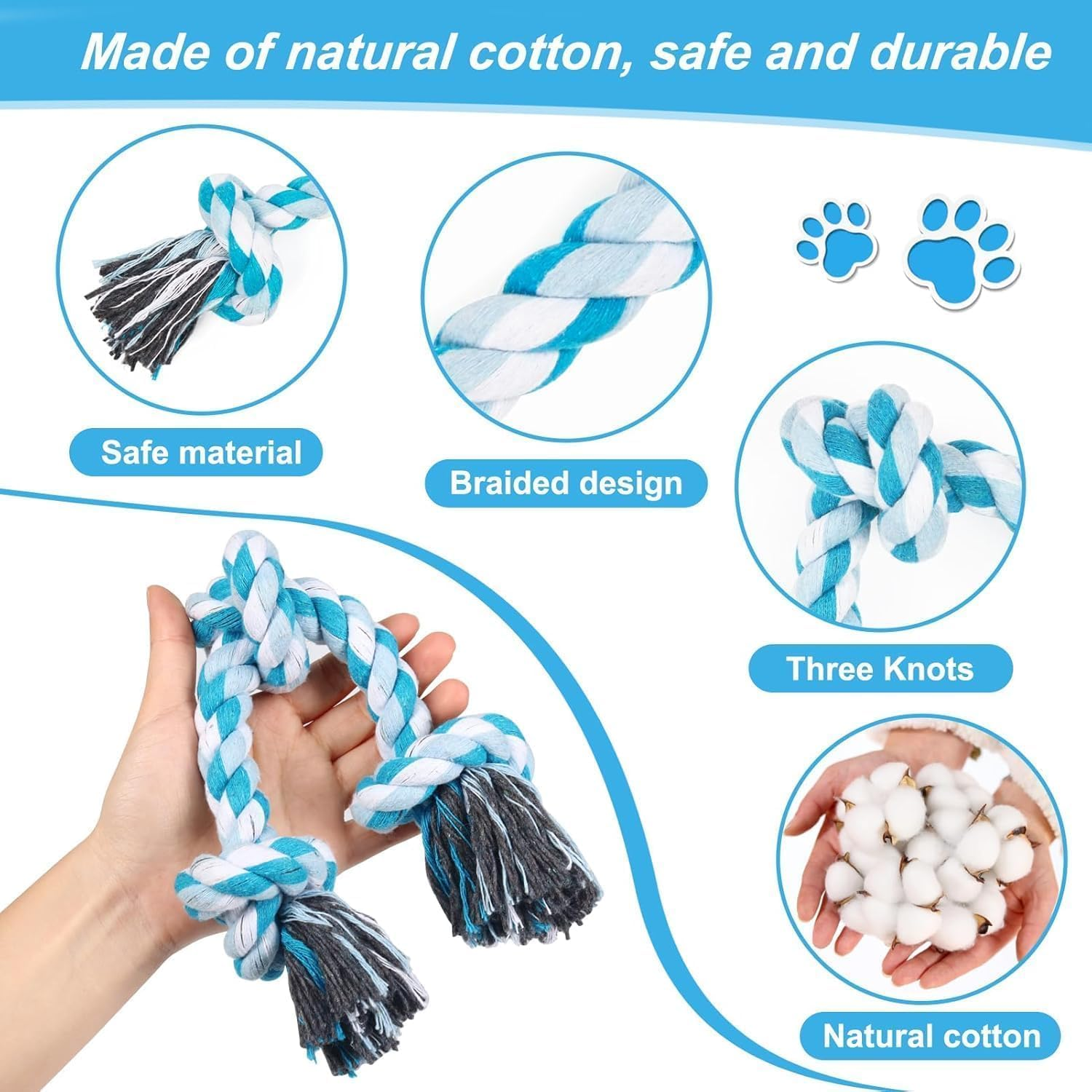 Dog Rope Toys, Durable Braided Cotton Pet Chew Rope Toys for Dog Cat Puppy Teeth Cleaning (Blue, One Size) - Pink image number 6