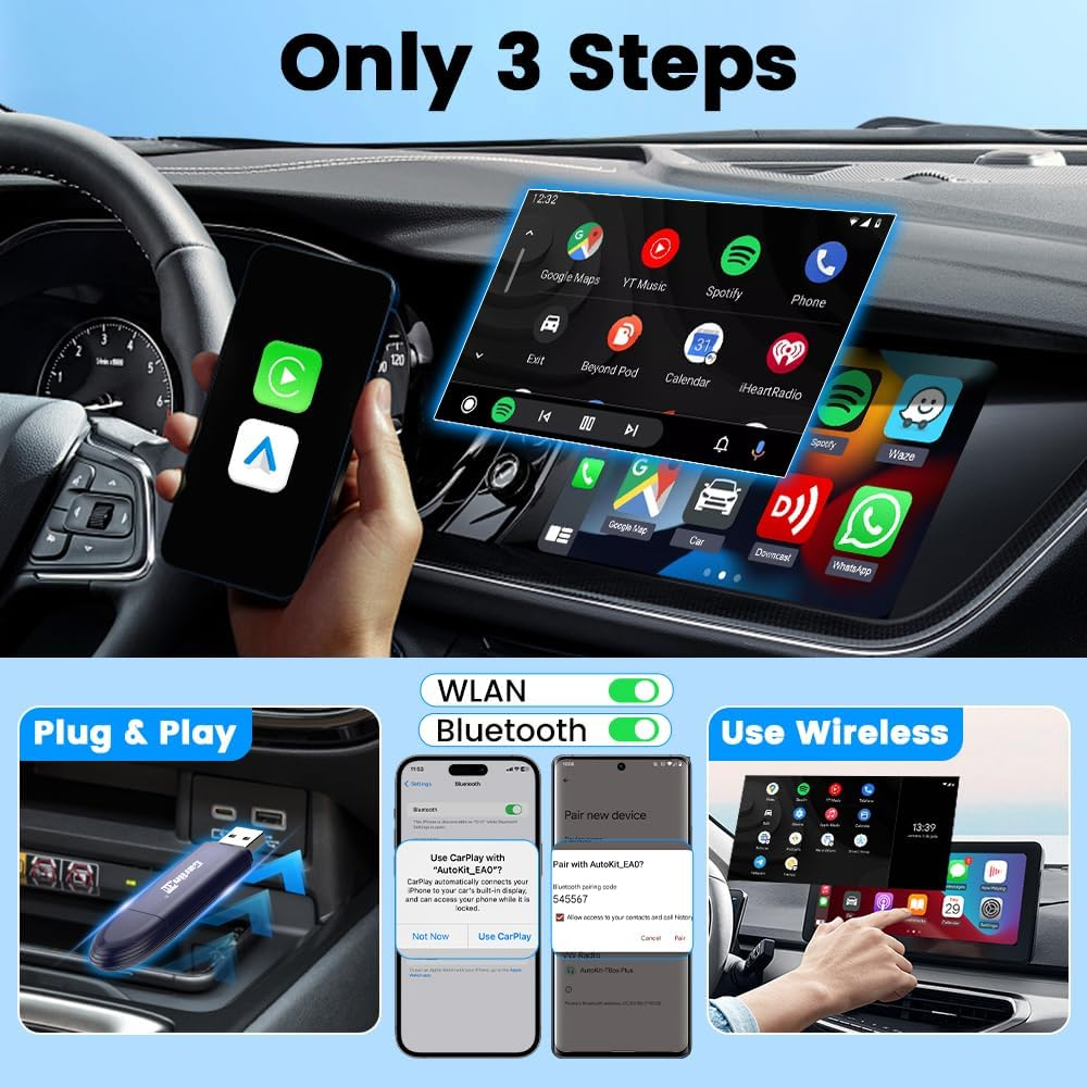 Carlinkit Mini5 Pro Wireless Carplay Adapter Upgraded 2 in 1 Android Auto Wireless Dongle, 5.8Ghz Wifi/Ota Upgrade/Fast Connect, for OEM Wired Carplay and Android Auto Cars ﻿ image number 2