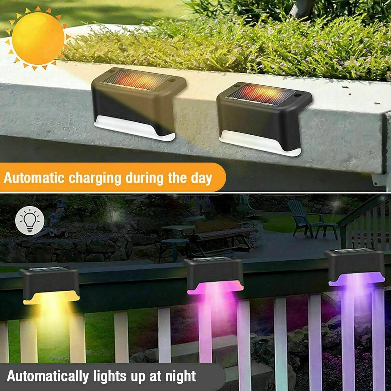 10 Pcs Solar Deck Lights, LED Waterproof LED Solar Step Lights Lamp Outdoor Lighting for Stair, Deck, Patio, Yard, Pathway, Fences, Driveway and Porch Railing (Color Light) - Color image number 3
