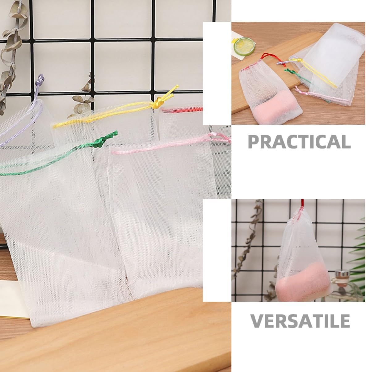 Cabilock 90Pcs Pe Mesh Soap Bags Soft Shower Soap Pouches Mesh Pouch for Bar Shampoo Storage Versatile Net Bag image number 6
