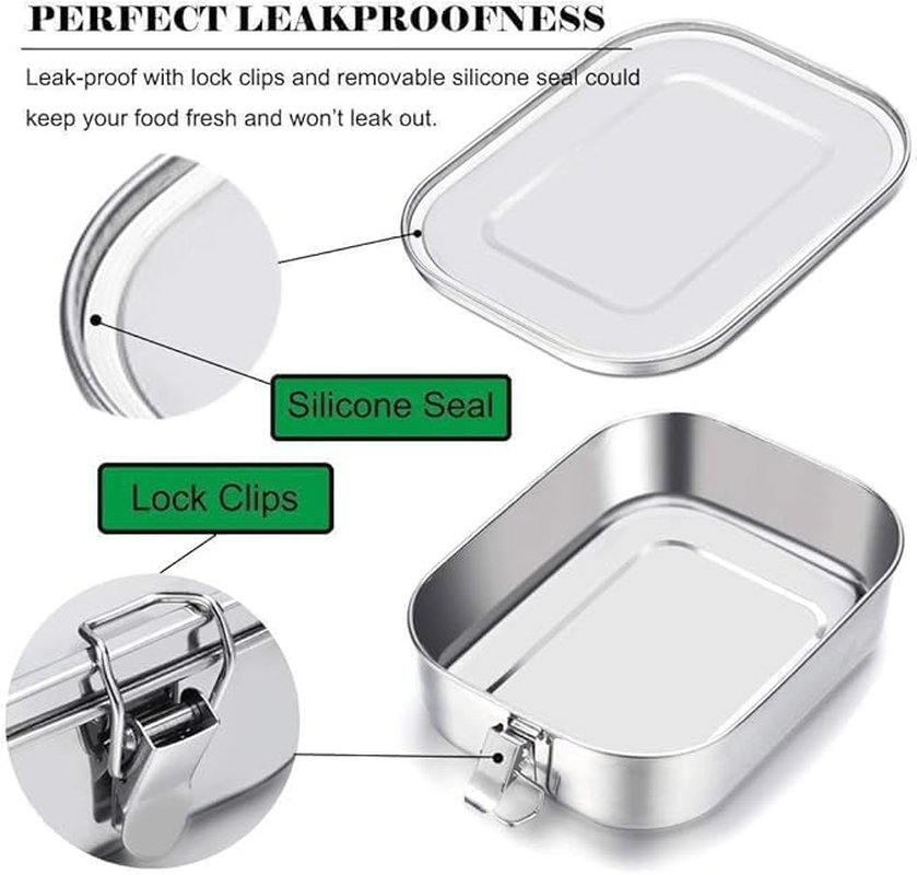 2-Pack Stainless Steel Lunch Box Set【1400Ml & 550Ml】&ndash; 1400Ml Leak-Proof Lunch Box with Divider & 550Ml Metal Snack Container, Reusable Food Storage for Work, School, and Outdoor Meals