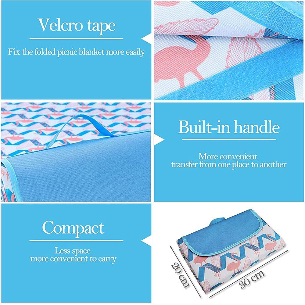 Outdoor & Picnic Blanket Beach Mat Extra Large Sand Proof and Waterproof Portable Beach Mat for Camping Hiking Festivals,145 * 200Cm Foldable and Lightweight (Flamingo) image number 3