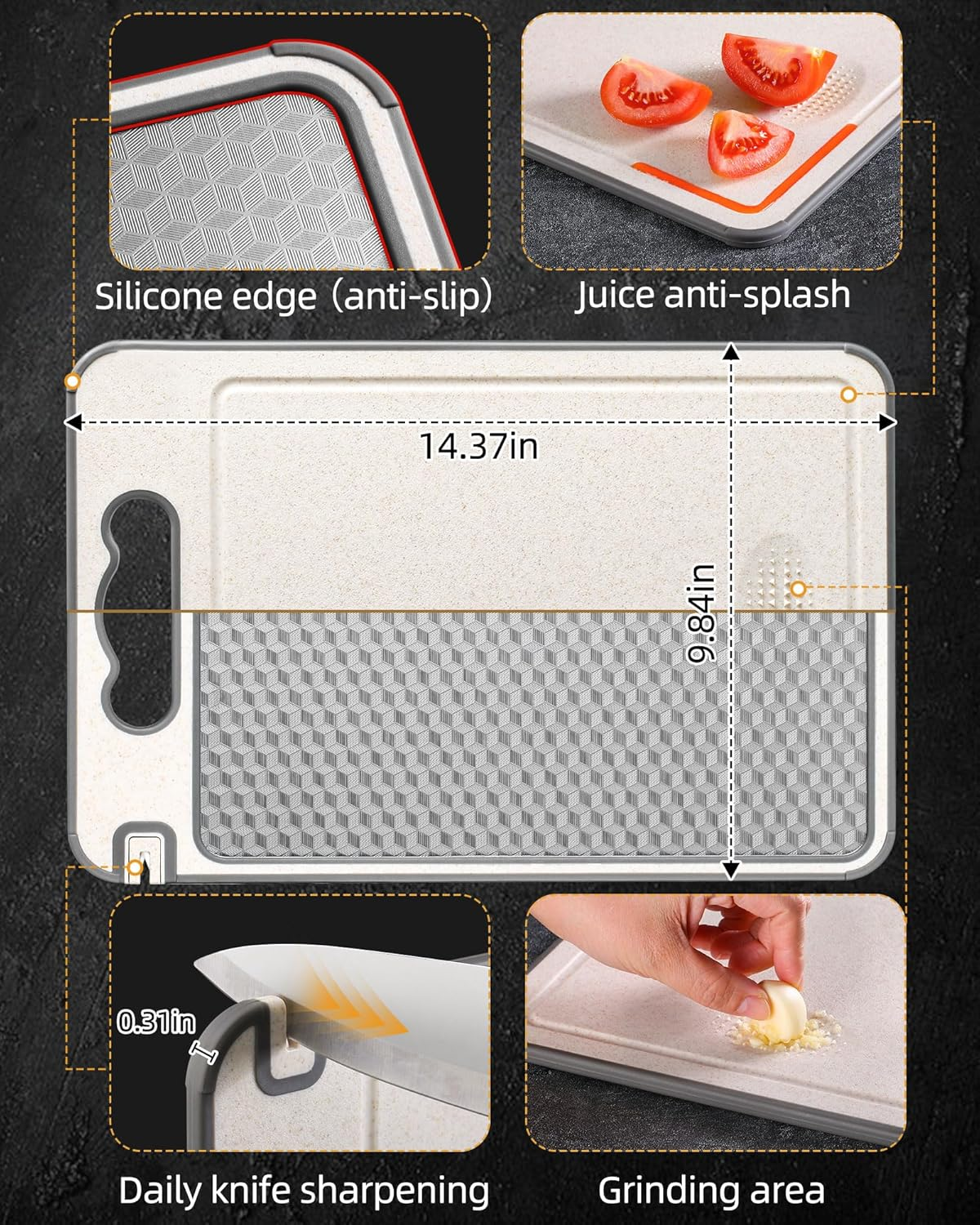 Stainless Steel Cutting Board for Kitchen, Double Sided Non-Slip Scratch-Resistant Mesh Design with Juice Groove Food-Grade Wheat Straw PP Large Chopping Board（15&times;10 In）Easy to Clean ﻿ image number 3