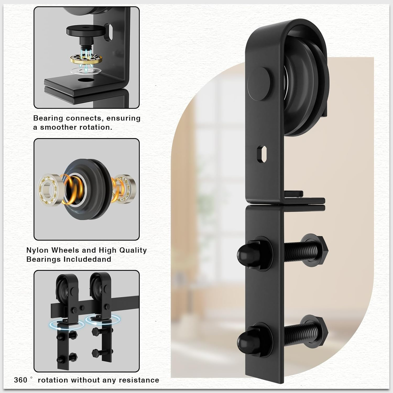 Dondelight 52" Bi-Folding Sliding Barn Door Hardware Kit for 2 Doors, Low Ceiling Lite Version Roller, Black