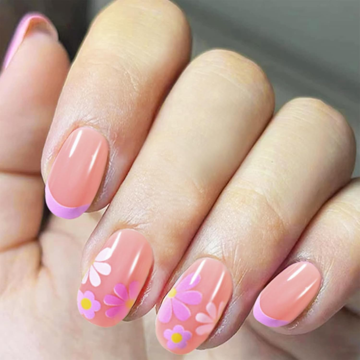 Mrltau 96 Pcs Kids Nails, Sweet Artificial Nails for Sticking, Designs of Flowers, Cherries, Dots and Lines, Artificial Nails Gift for Girls, Press on Nails Children image number 5